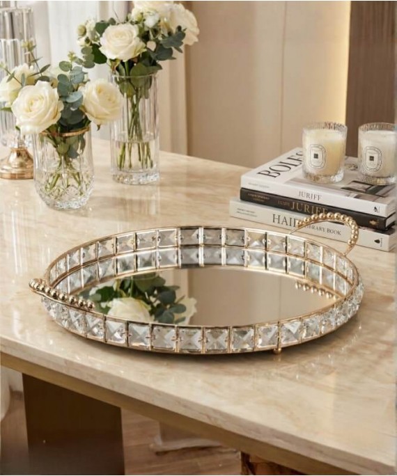 ZEYVE SQUARE STONE ROUND TRAY LARGE 43x35x6cm